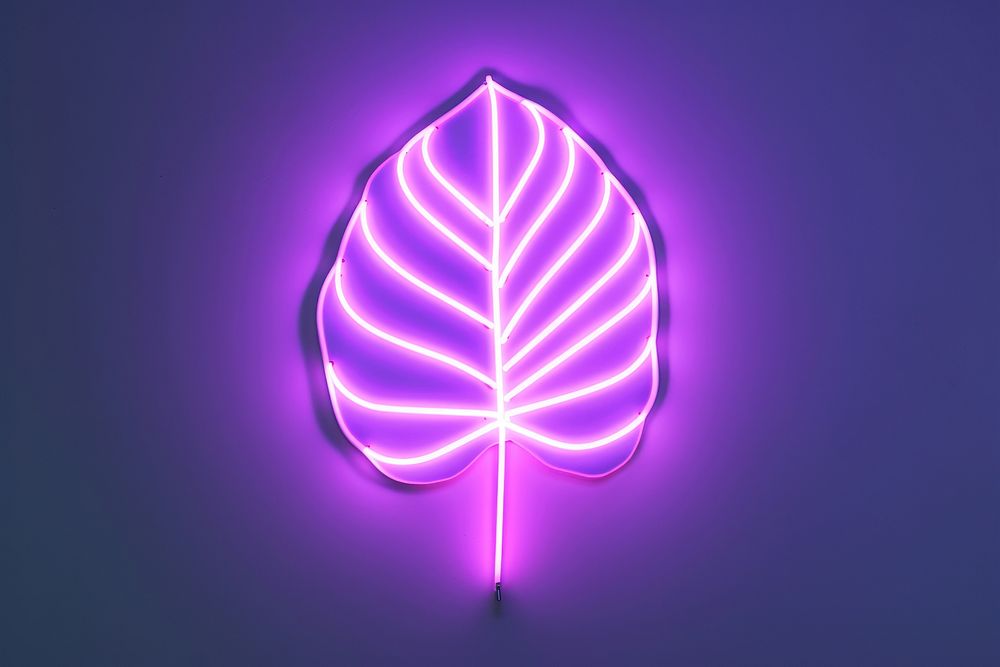 Pastel neon monstera leaf light purple sign. AI generated Image by rawpixel.