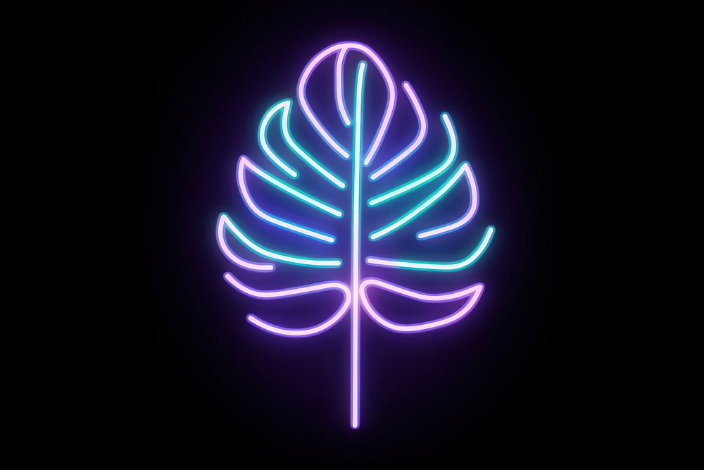 Pastel neon monstera leaf light nature night. AI generated Image by rawpixel.