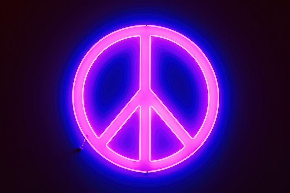 Pastel neon peace sign light purple illuminated. AI generated Image by rawpixel.