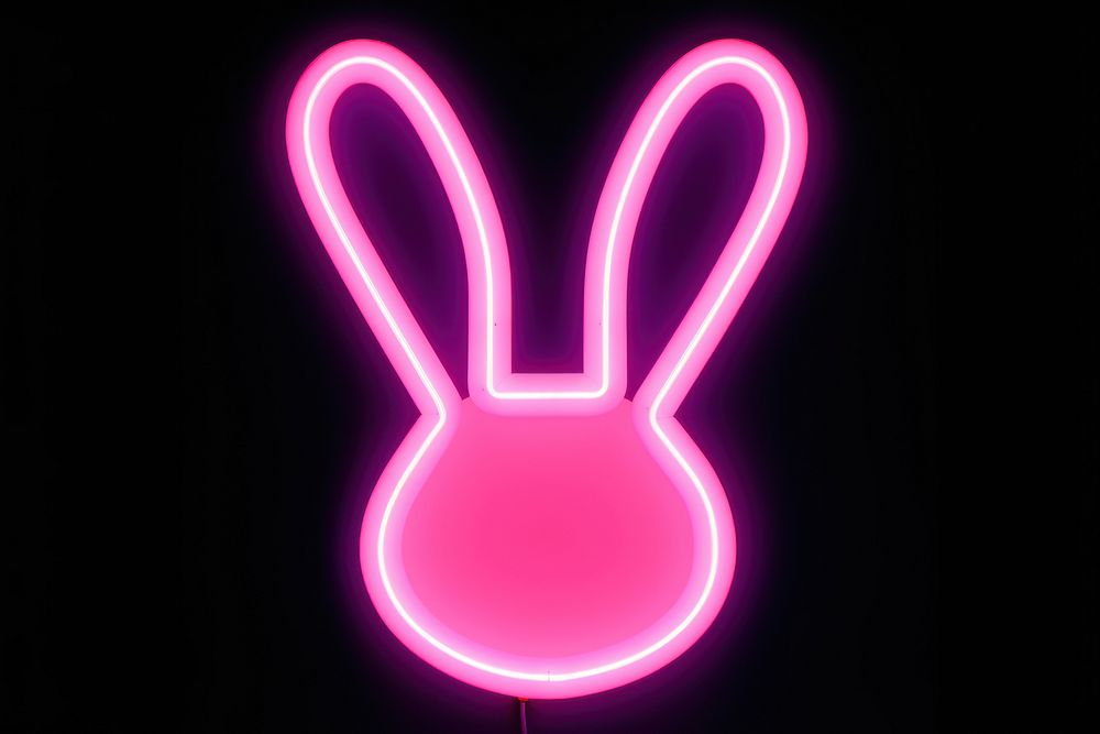 Pastel neon rabbit light night sign. AI generated Image by rawpixel.