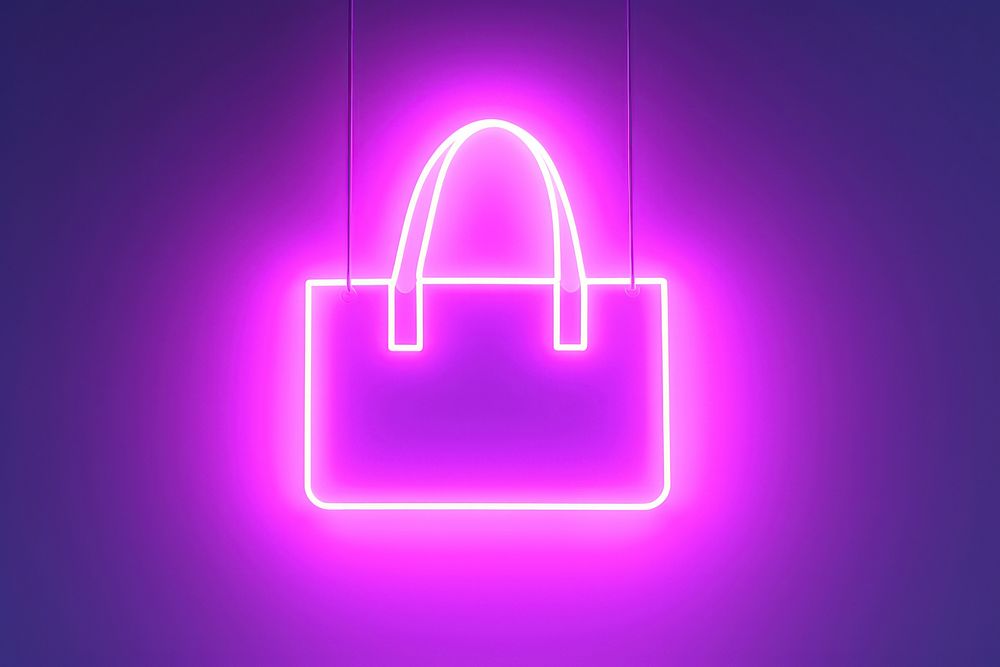 Pastel neon shopping bag handbag purple light. AI generated Image by rawpixel.