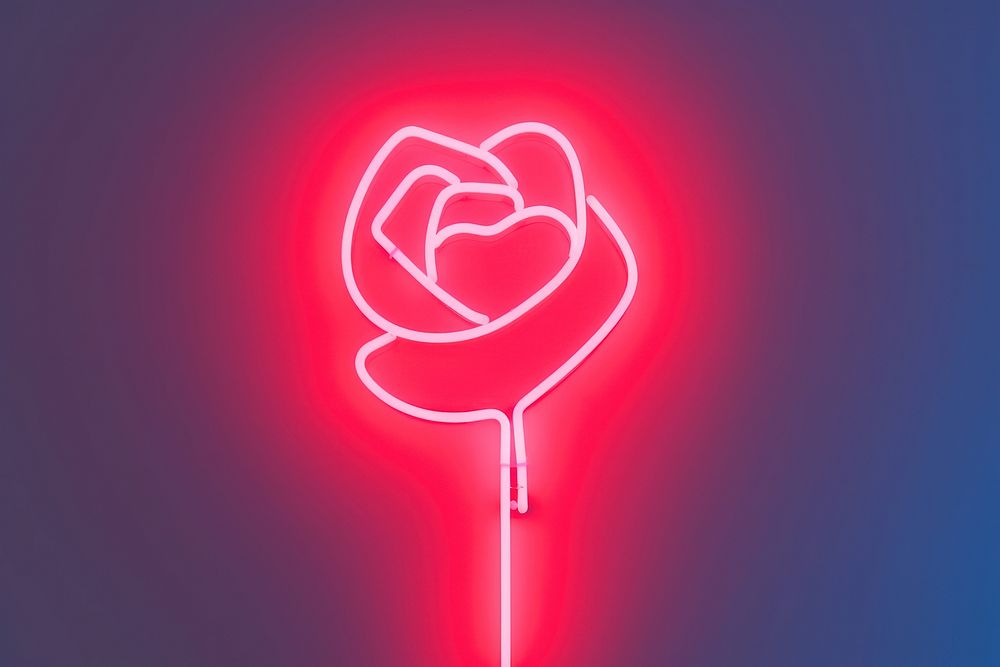 Pastel neon rose light sign red. AI generated Image by rawpixel.