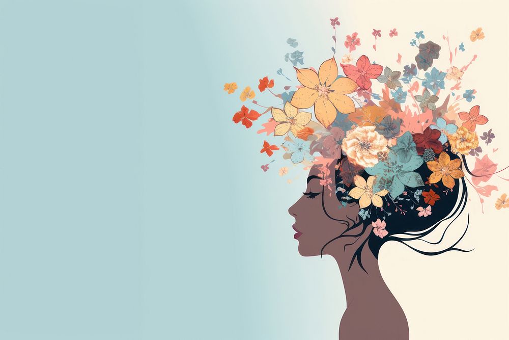 Head with blooming flowers plant art creativity. AI generated Image by rawpixel.