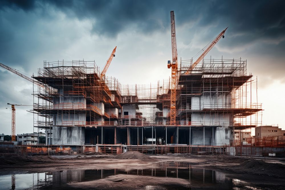 Construction site architecture development scaffolding. AI generated Image by rawpixel.