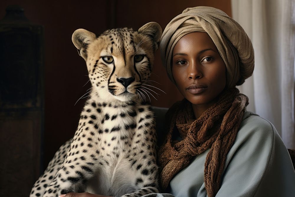 A Black South African woman Cheetah portrait cheetah. AI generated Image by rawpixel.