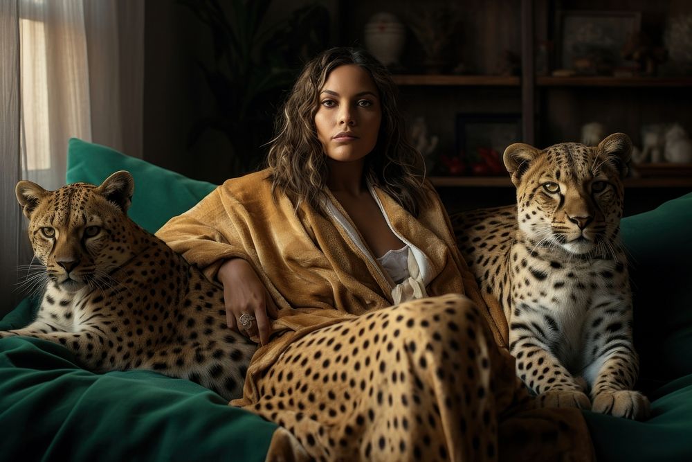 A Black South African woman Cheetahs wildlife leopard. AI generated Image by rawpixel.