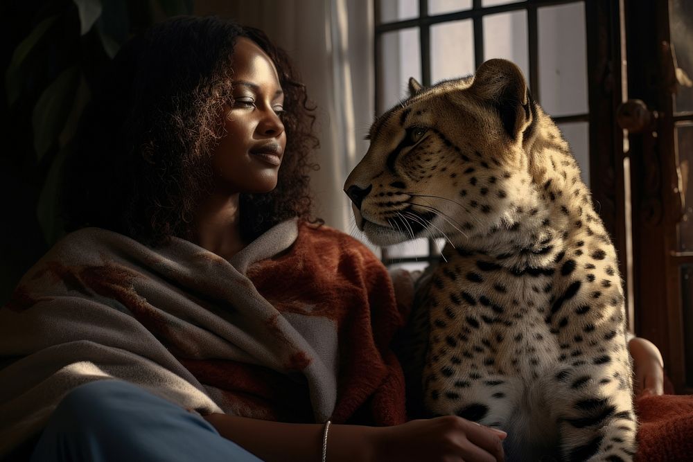 A Black South African woman Cheetah wildlife cheetah. AI generated Image by rawpixel.