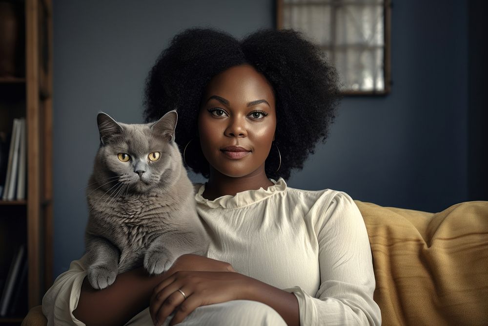 Cat a Black South African woman pet portrait. AI generated Image by rawpixel.