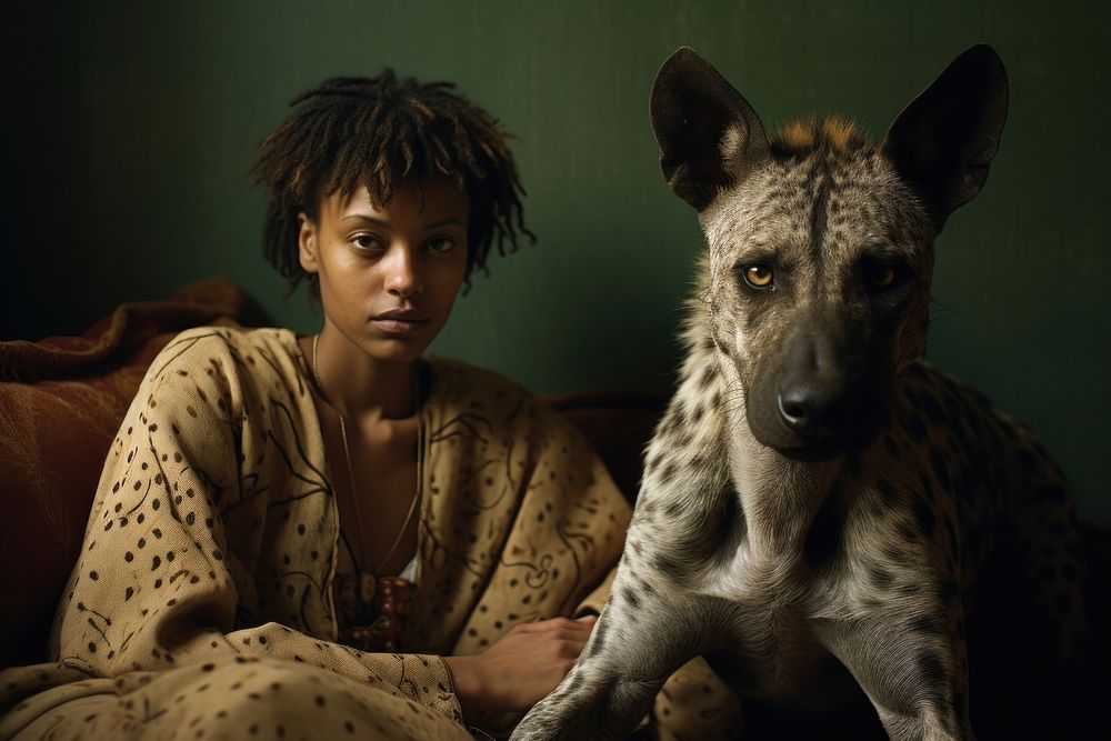 Hyena a Black South African woman pet portrait. AI generated Image by rawpixel.