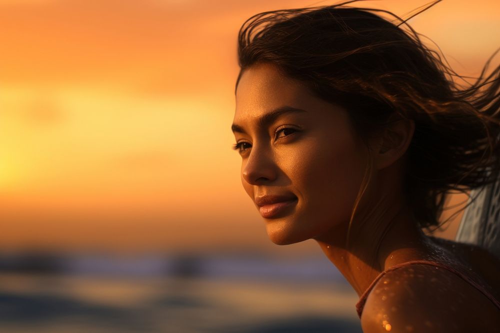 Woman surfing portrait sunset adult. AI generated Image by rawpixel.