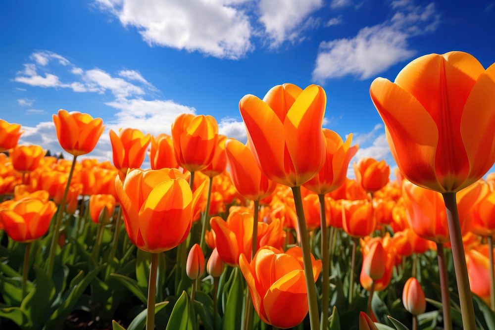 Orange tulips field flower landscape outdoors. AI generated Image by rawpixel.