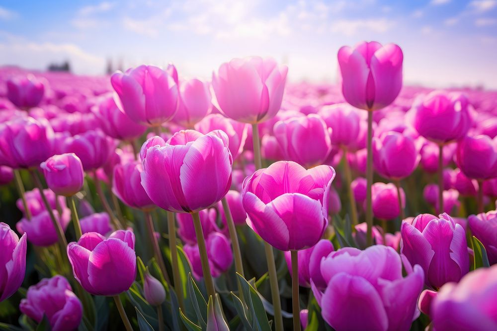 Purple tulips field flower landscape outdoors. AI generated Image by rawpixel.