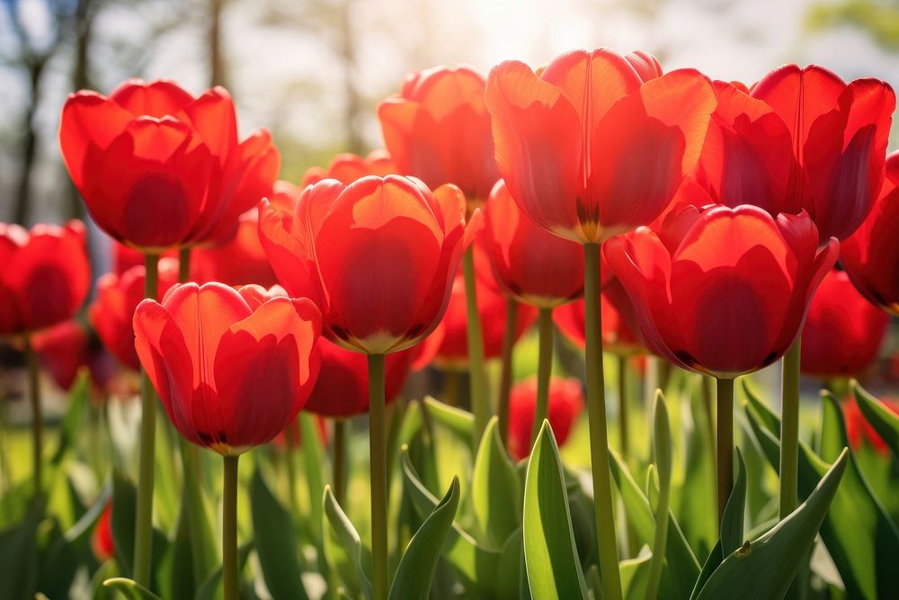 Red tulips outdoors blossom flower. AI generated Image by rawpixel.