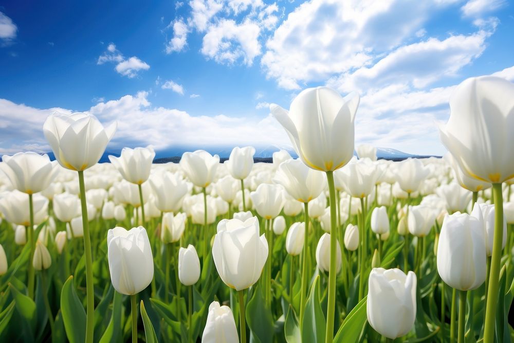 White tulips field flower landscape outdoors. AI generated Image by rawpixel.