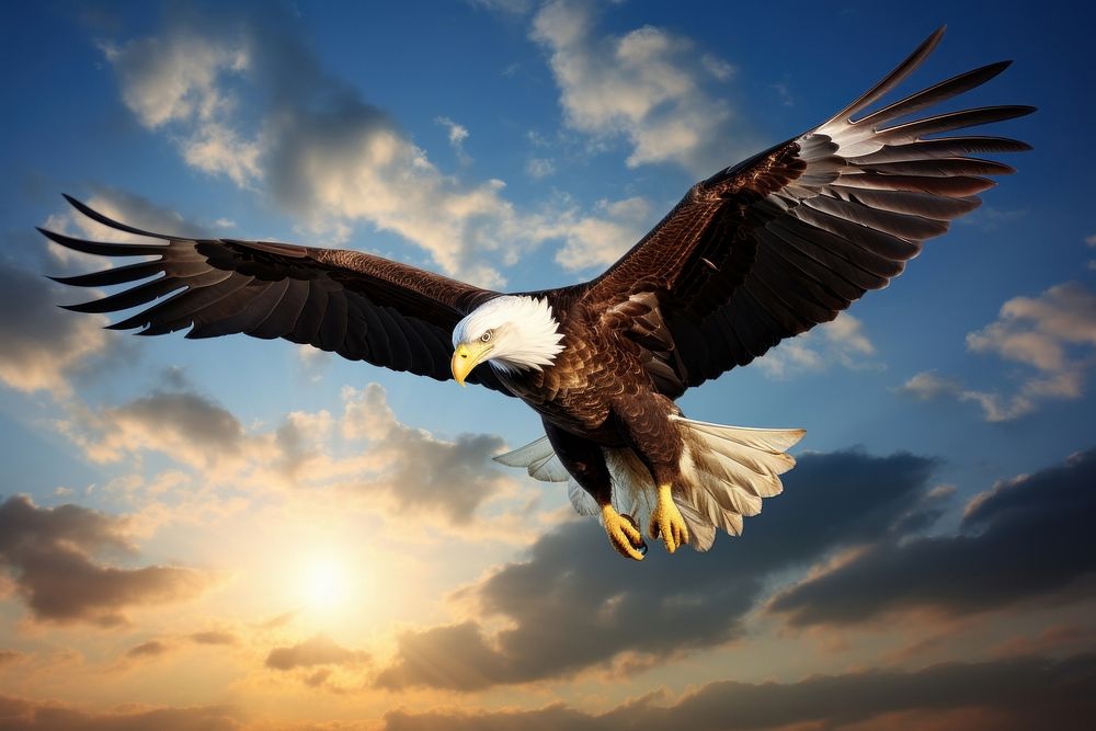Eagle flying sky outdoors animal. AI generated Image by rawpixel.