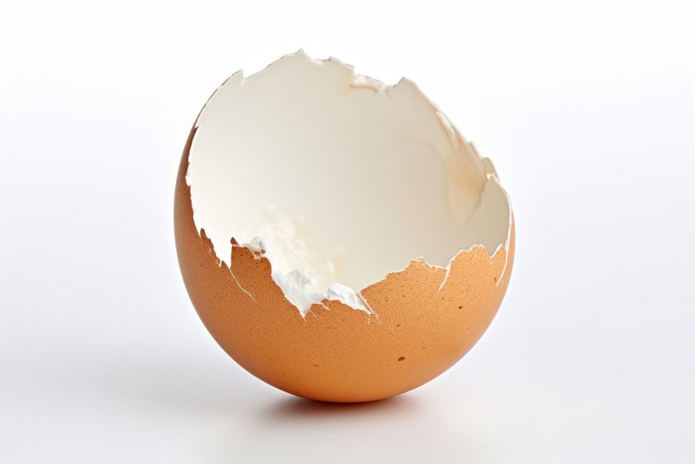 Egg with cracks white background fragility eggshell. 