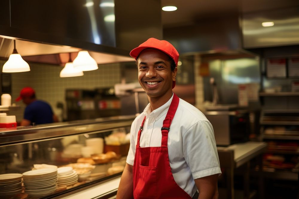 Fast food restaurant worker service smiling adult. AI generated Image by rawpixel.