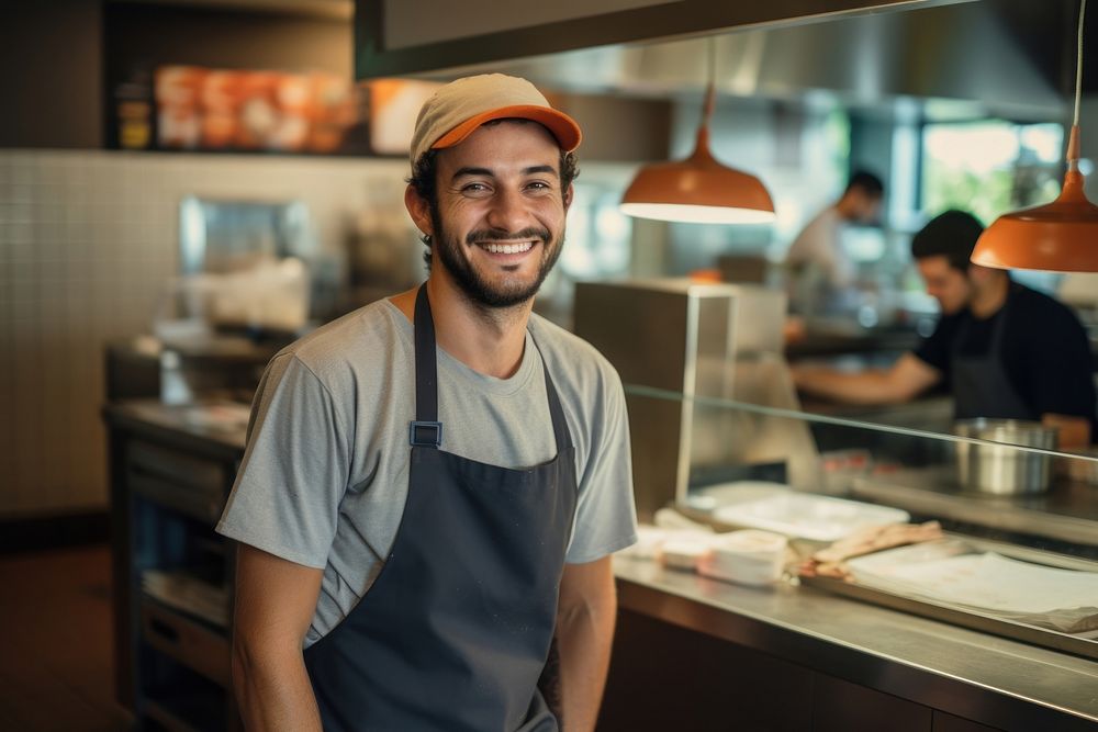 Fast food restaurant worker smiling service adult. AI generated Image by rawpixel.