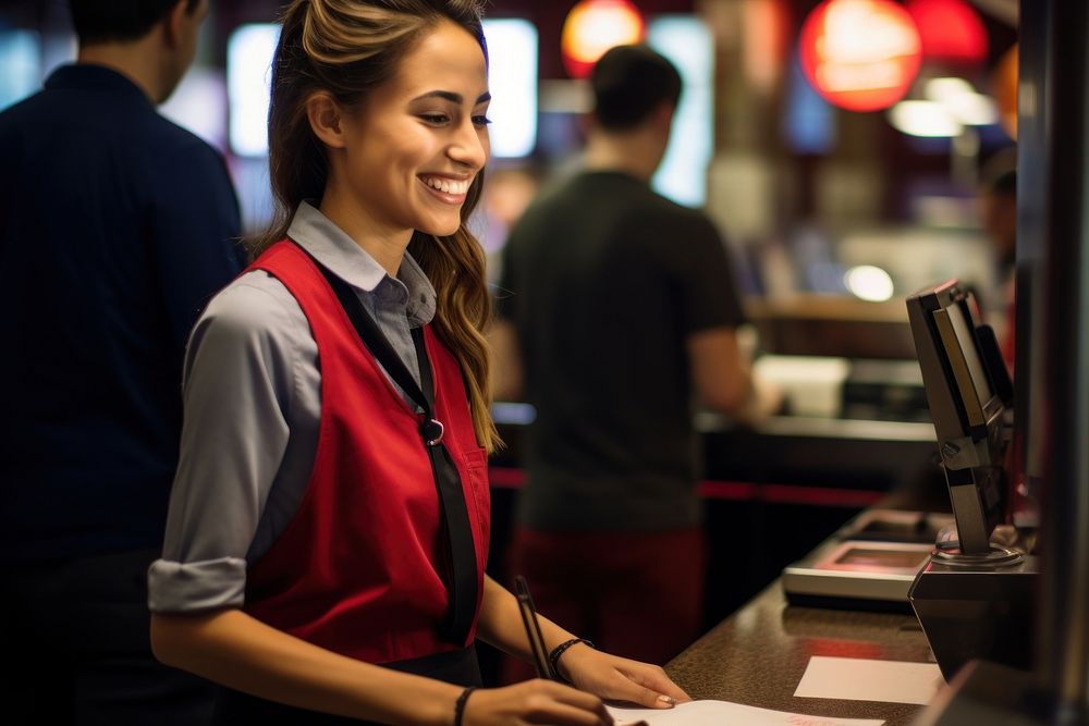 Fast food restaurant worker service smiling adult. AI generated Image by rawpixel.