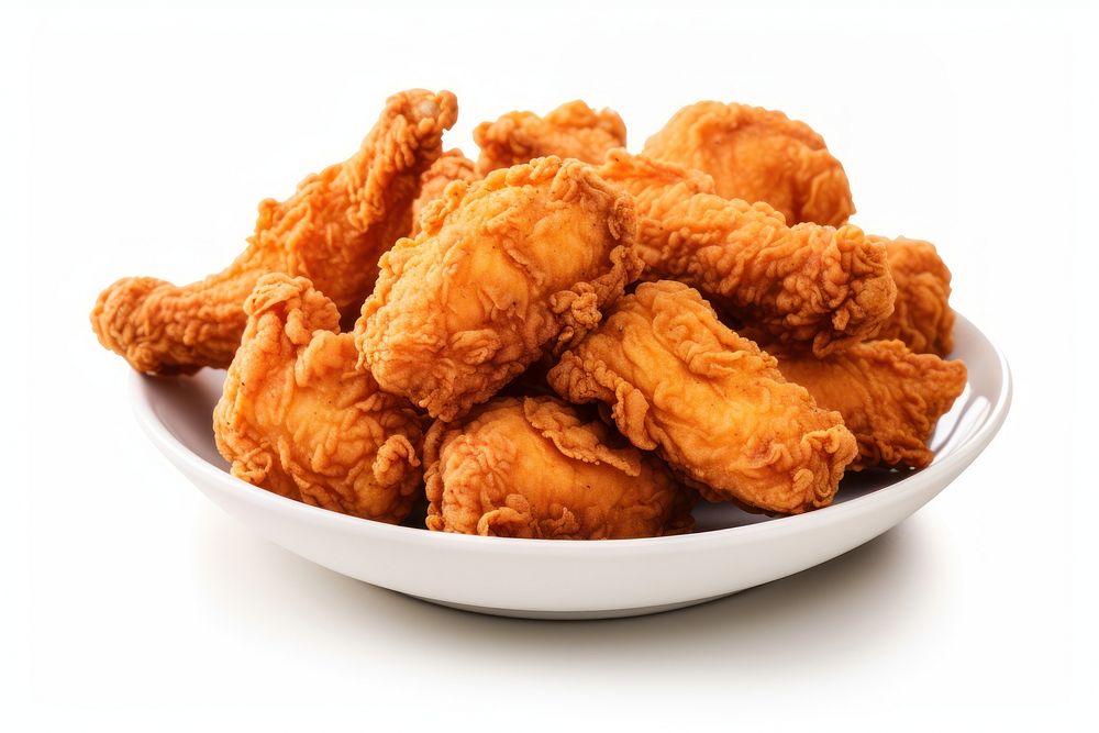Fried chicken plate food white background. AI generated Image by rawpixel.
