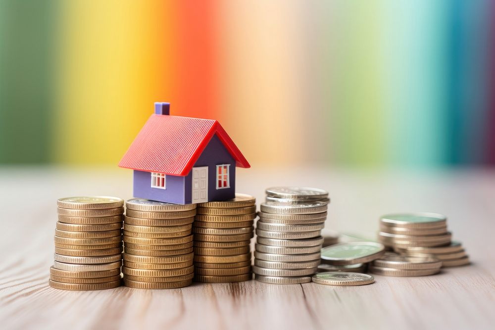 Miniature colorful house coin money architecture. AI generated Image by rawpixel.