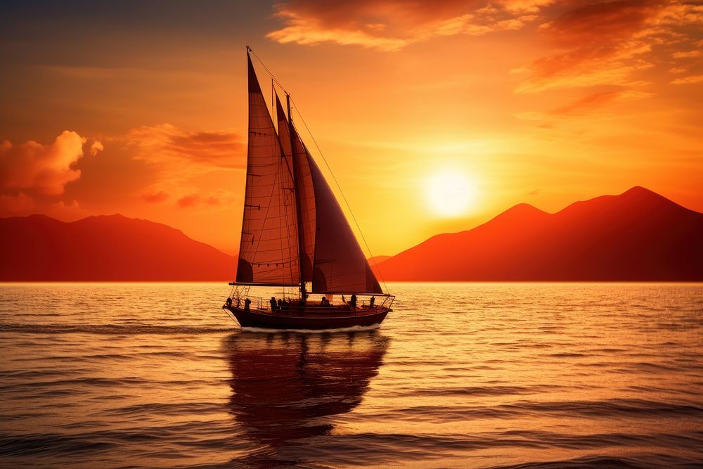Sailboat sunset sea watercraft. AI generated Image by rawpixel.