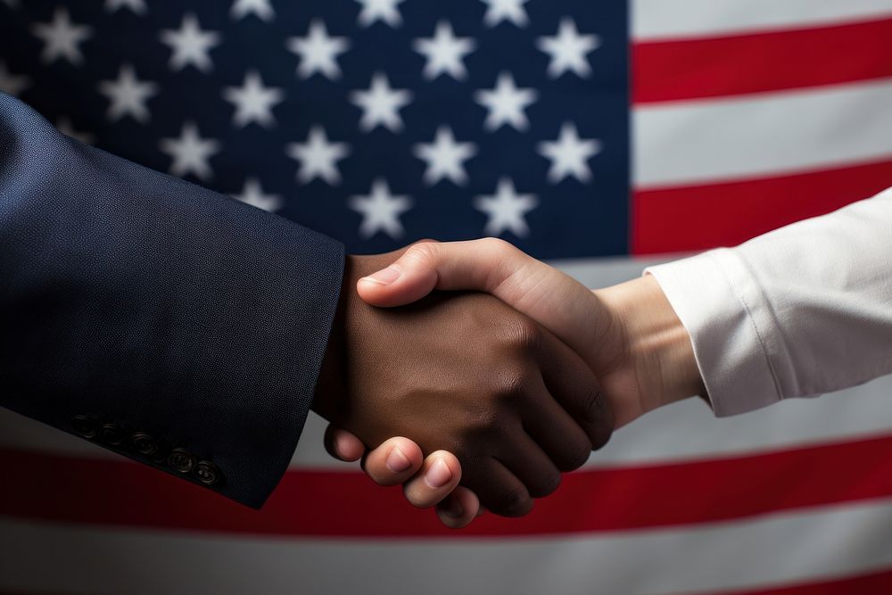 Shaking hands flag independence patriotism. AI generated Image by rawpixel.
