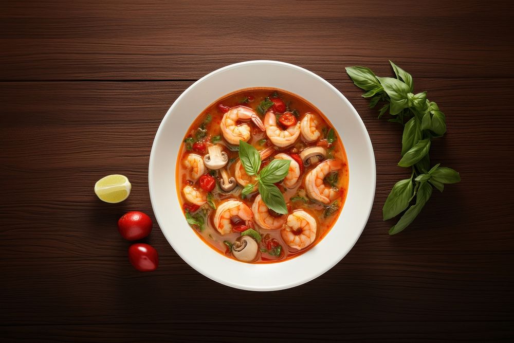 Tom Yum Goong food plate soup. AI generated Image by rawpixel.