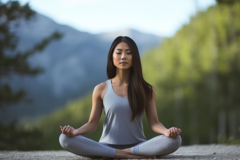 Woman doing yoga outdoors sports day. AI generated Image by rawpixel.