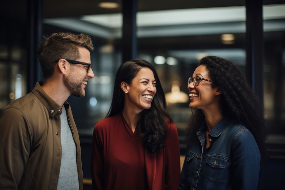 Colleagues smiling laughing adult togetherness. AI generated Image by rawpixel.