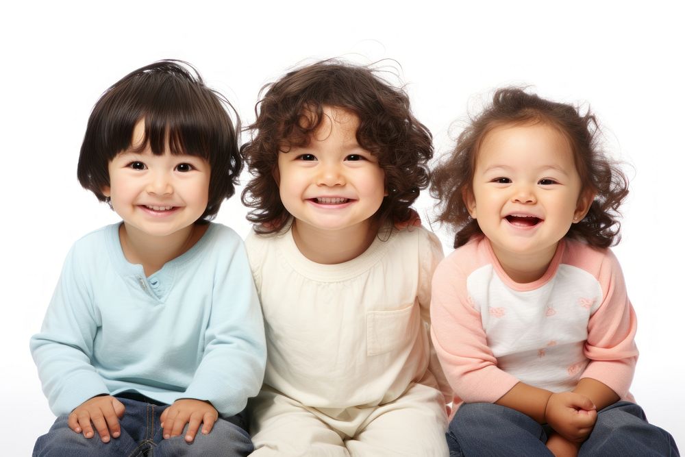 Happy japanese children laughing portrait sitting. AI generated Image by rawpixel.