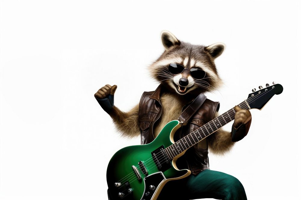 Funny raccoon musician mammal guitar. AI generated Image by rawpixel.