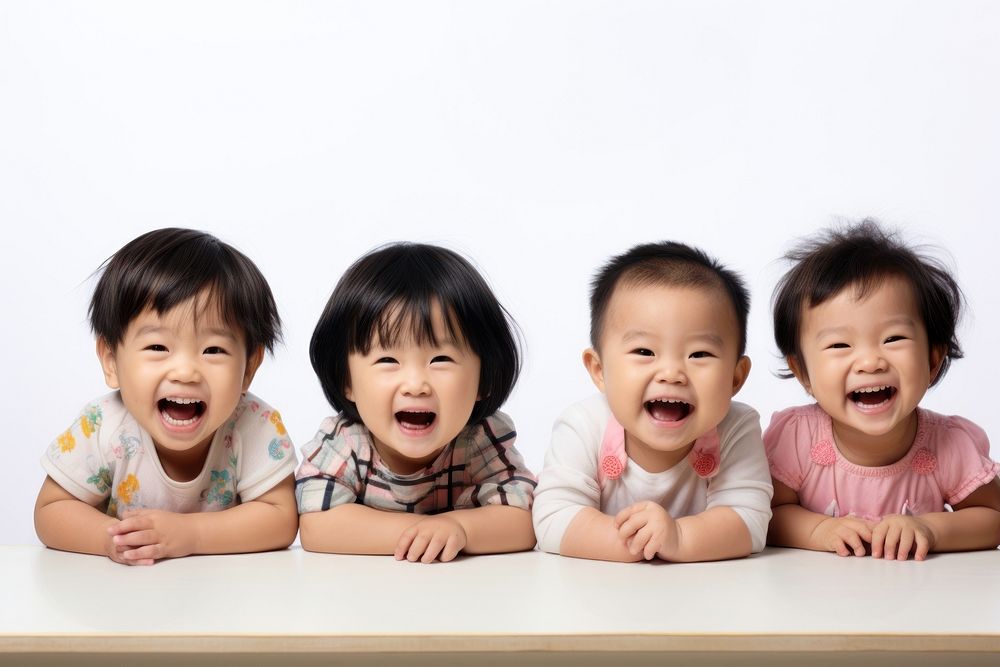 Happy asian children sitting baby togetherness. AI generated Image by rawpixel.