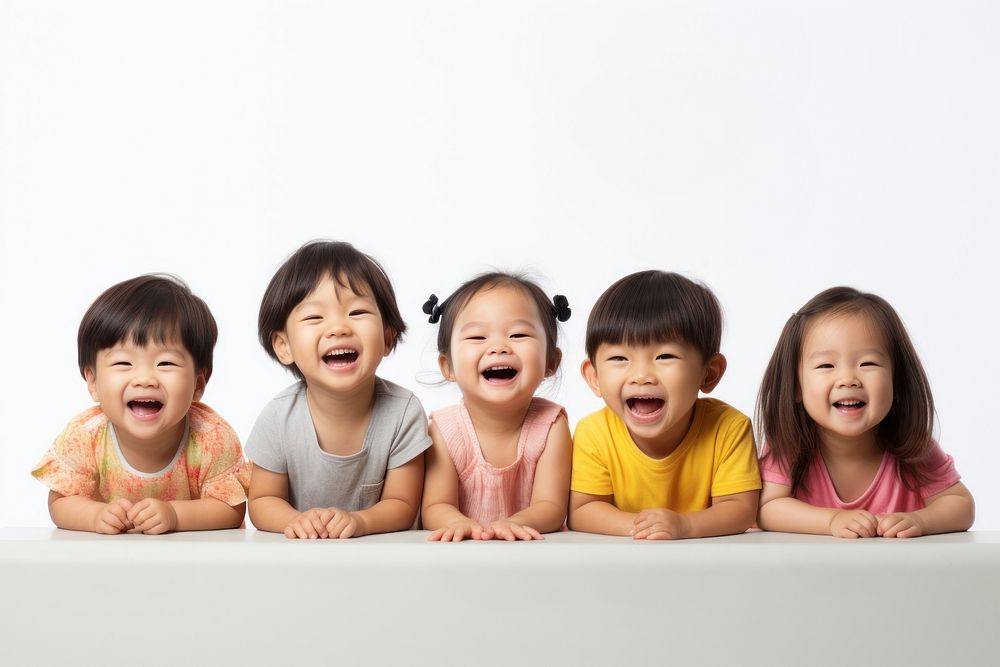 Happy asian children sitting baby white background. AI generated Image by rawpixel.