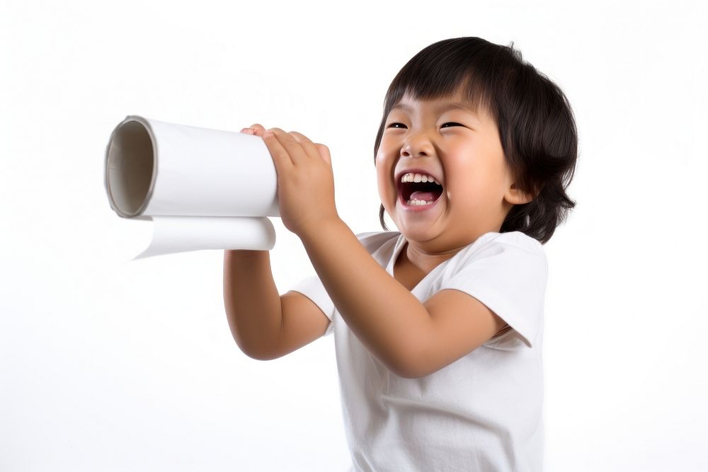 Happy asian kid shouting baby white background. AI generated Image by rawpixel.