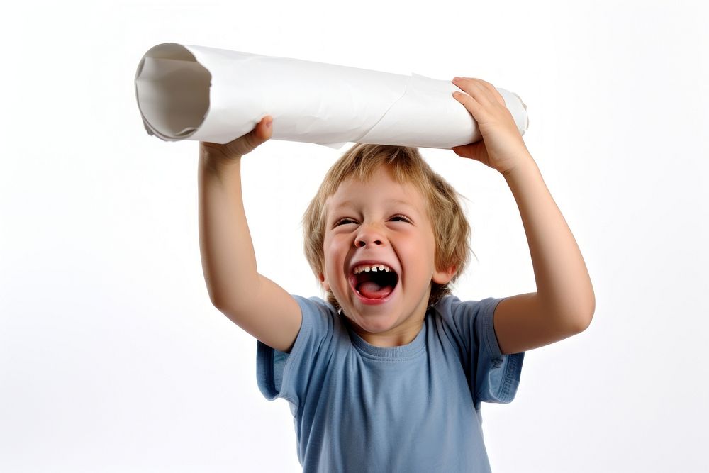 Happy british kid shouting white white background. AI generated Image by rawpixel.