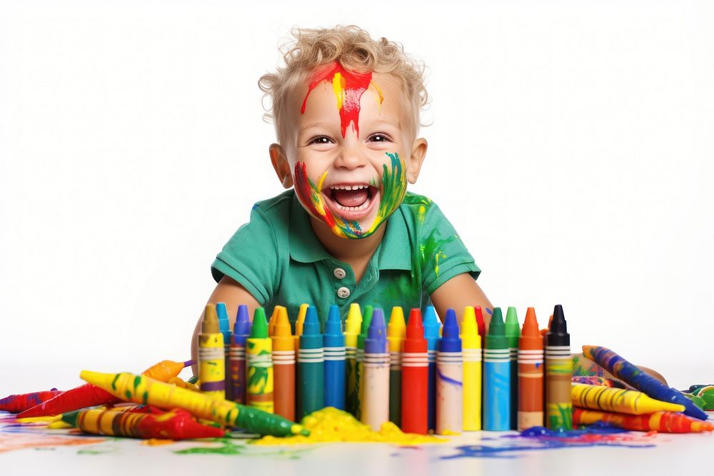 Happy british kid crayon portrait photo. AI generated Image by rawpixel.