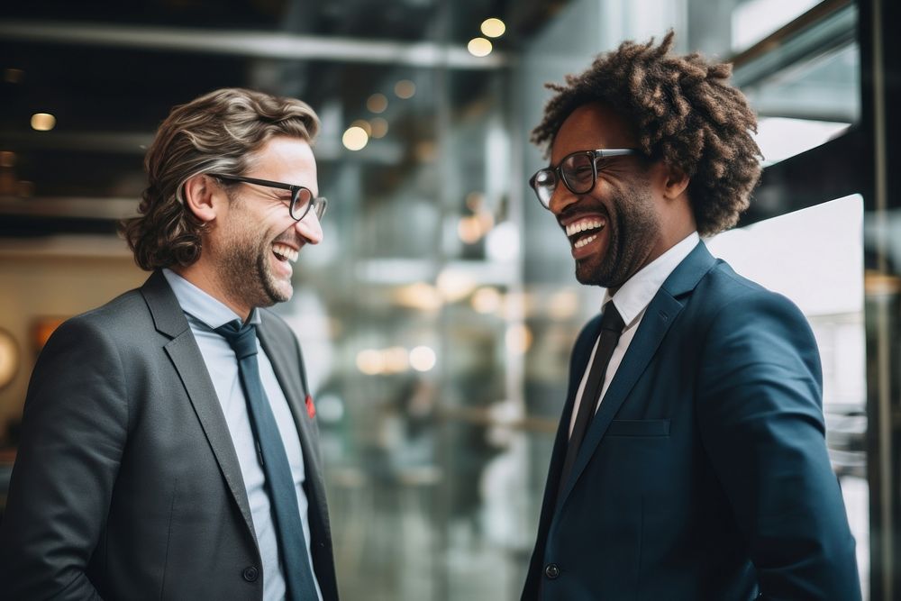 Smiling colleagues glasses adult togetherness. AI generated Image by rawpixel.