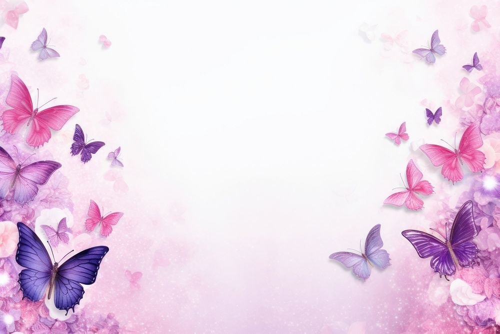 Pink purple glitter butterfly border backgrounds nature flower. AI generated Image by rawpixel.