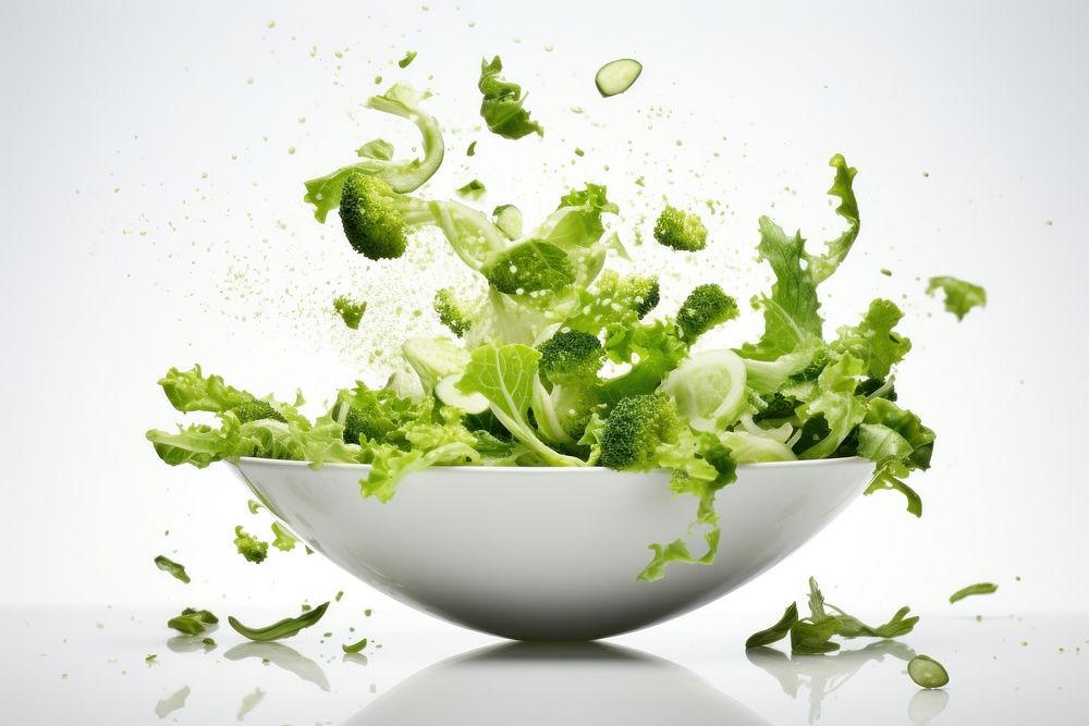 Salad green vegetables in white bowl broccoli plant food. AI generated Image by rawpixel.