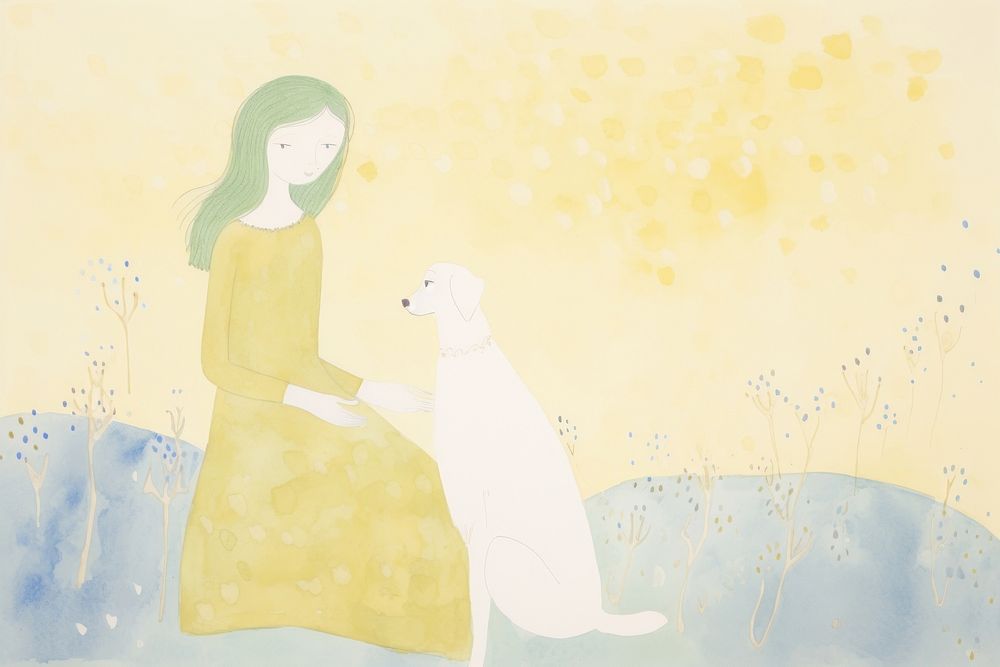Woman with dog painting cartoon animal. AI generated Image by rawpixel.