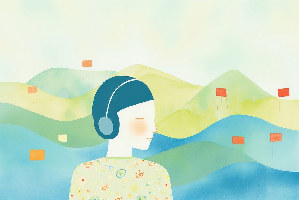 Woman listening to music painting art headphones. AI generated Image by rawpixel.