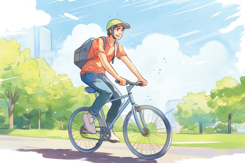 A man riding a bike bicycle vehicle cycling. AI generated Image by rawpixel.