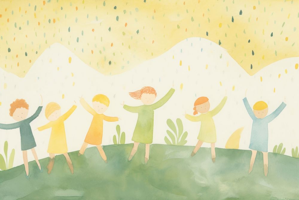 A group of children dancing painting togetherness illustrated. AI generated Image by rawpixel.