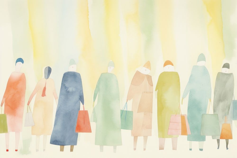 A group of women shopping backgrounds painting drawing. AI generated Image by rawpixel.