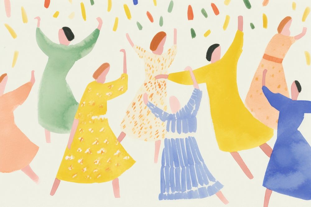 A group of women dancing backgrounds pattern drawing. AI generated Image by rawpixel.