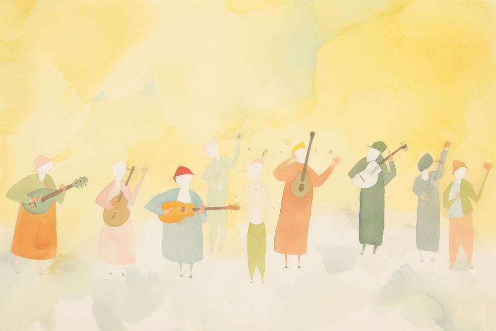 A group of people playing music painting drawing guitar. AI generated Image by rawpixel.