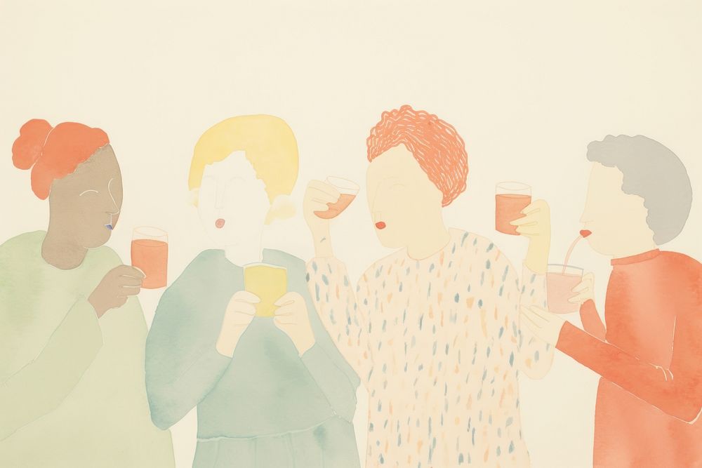 A group of women drinking painting drawing sketch. AI generated Image by rawpixel.