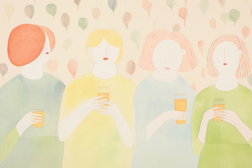 A group of women drinking painting drawing sketch. AI generated Image by rawpixel.
