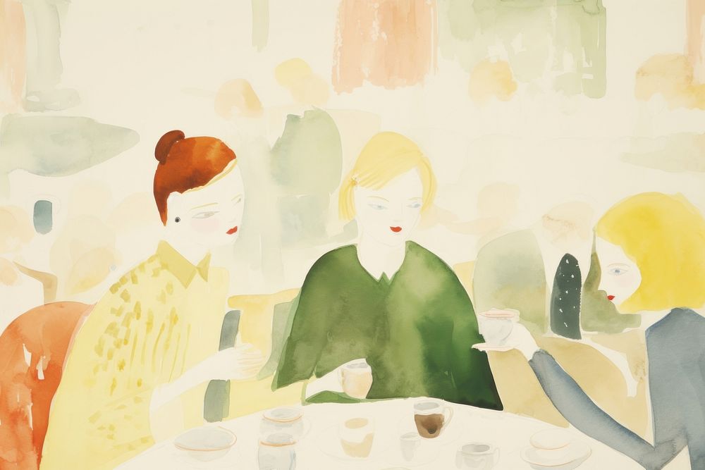 A group of women enjoying in cafe painting plate adult. AI generated Image by rawpixel.